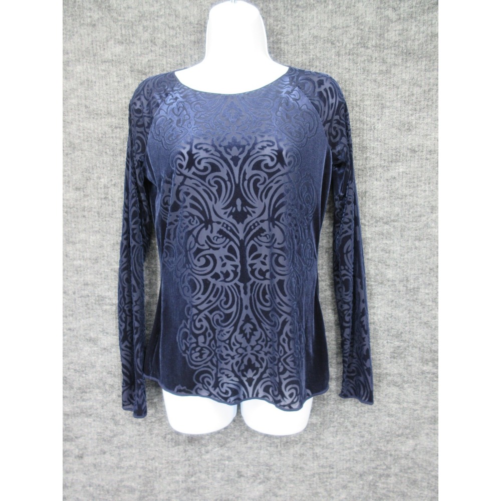 Wolford Shirt Womens Small Blue Velvet‎ Ada Pullover Long Sleeve Floral